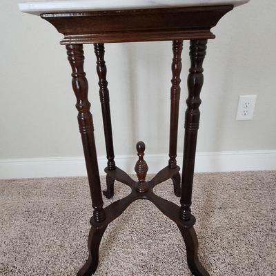 Mahogany Plant Stand With Marble Top 