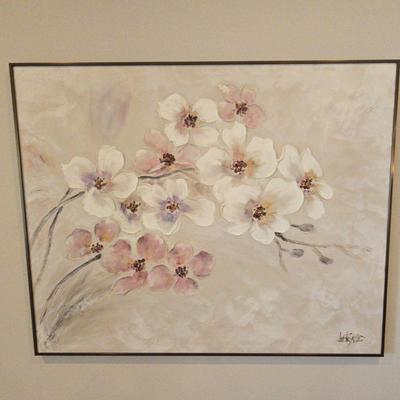 Mid Century Lee Reynolds Cherry Blossom Still Life Painting, gold Framed
