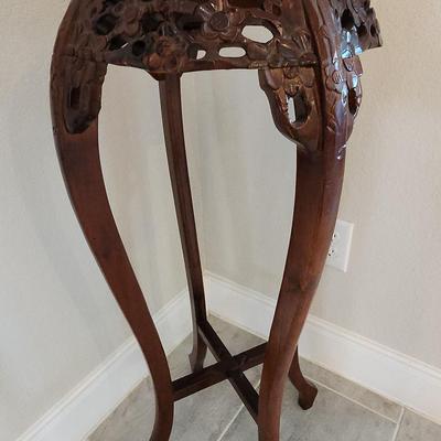 Chinese Hand Carved Rosewood Marble Top Plant Stand