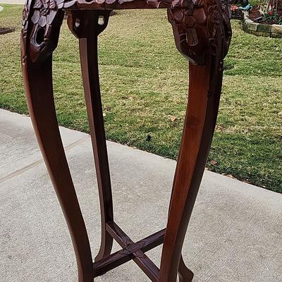 Mahogany Plant Stand With Marble Top 
