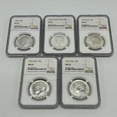67 NGC Graded Kennedy 50 cent Coins 1964-1967 (5)