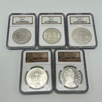 5 NGC Graded Coins, Lincolns, Morgans, Eagle