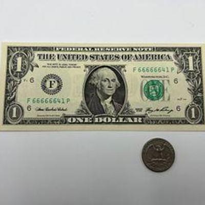 "Fancy" Serial number 2006 F 66666641 P $1 federal note