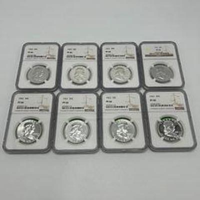 PF 66 NGC Graded Ben Franklin 50 cent Coins 1960-1963 (8)