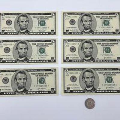 Sequential Lot of $5 Dollar Bills 78116020-25 (6)