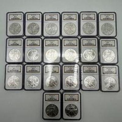 NGC Graded MS 69 1986-2005 Silver Eagles (20)