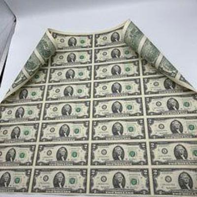 Uncut Sheet Roll of 2 Dollar US Bills - 32 bills - 2003 Series