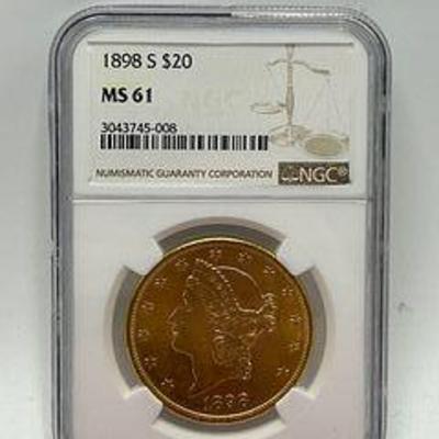 1898 S $20 Gold Coin NGC MS 61