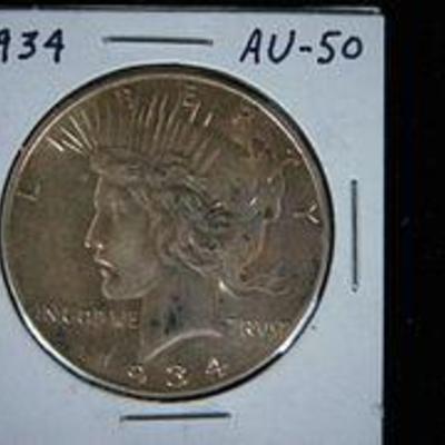 1934 Peace Silver Dollar AU-50
