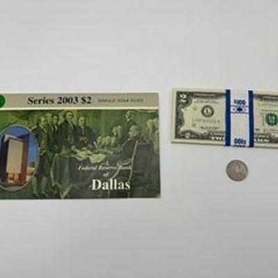 $100 of $2 Dollar Bills Uncirculated Series 2003 Single Star Note Dallas