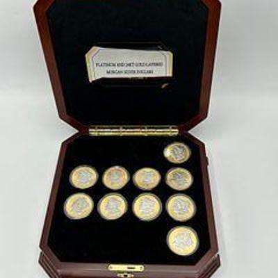 Platinum and 24KT Gold Layered Morgan Silver Dollars (10)