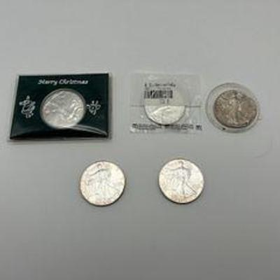 Lot of Walking Liberty 1 oz Fine Silver One Dollar US Coins 1987-2018 (5)