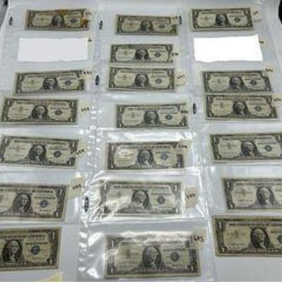 Lot of Series 1957 $1 silver certificates (19) incl star notes & "fancy" numbers