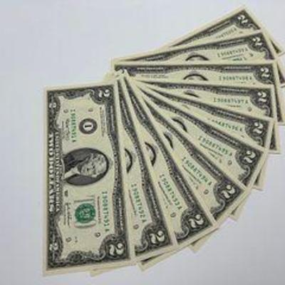 Lot of Sequential $2 Dollar Bills Series 2003 90887491-90887500 (10)