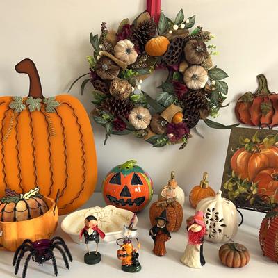 Halloween Figurines And A Variety Of Pumpkin Decor