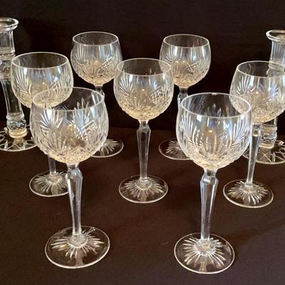 7 Wedgwood Majesty Wine Hock Vintage Crystal Goblets With 2 Cut Glass Candlesticks 