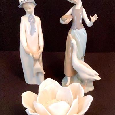 Lladro “Girl With a Goose”Collectible Figurines and Candle Votive   