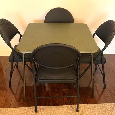 Cisco Vinyl Top Folding Card Table & 4 Padded Seat/Back Folding Chairs 