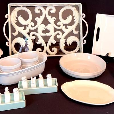 All White Decor: Tray, Napkin Rings and Serving Pieces