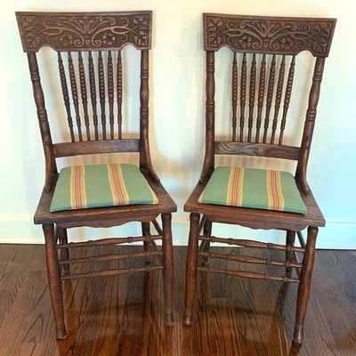 Spindle-Back Carved Wooden Chairs 