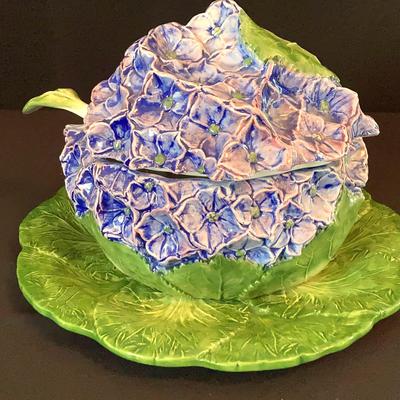 Vintage Italian Hydrangea Soup Tureen with Platter