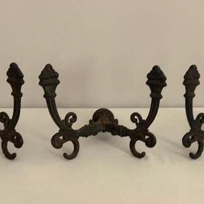 3 Antique Ornate Rustic Cast Iron Coat / Hat Rack Hooks
