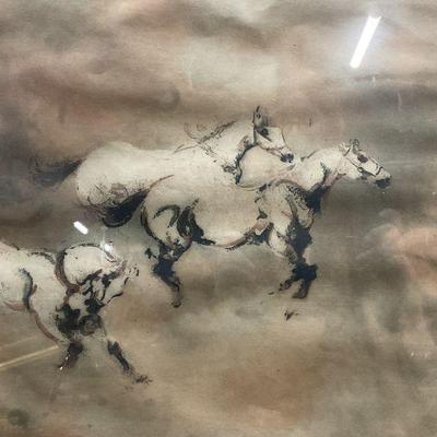 104: Signed Kaiko Moti Galloping Horses Etching 1960s
