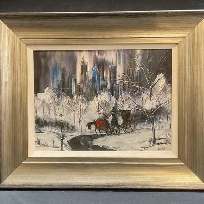 486: Sgn Robert Lebron Central Park Winter Oil Painting
