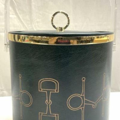 39: Leatherette Lined Ice Bucket w Lid & Handle USA

