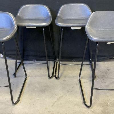 120: Set 4 Gray Leather Style Counter Stools
