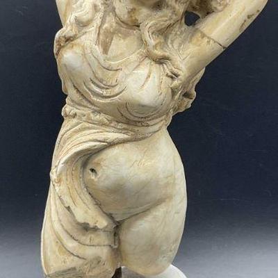 731: Alabaster Semi Nude Female Statue W/ Stone Base

