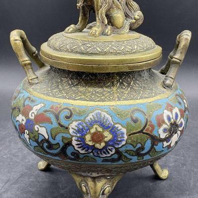 12: Vintage Asian Cloisonne Fu Dog Figural Incense Pot
