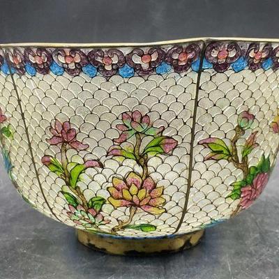 679: Asian Plique-a-jour Floral Motif Enamel Bowl
