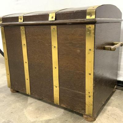 463: Antique Wooden Chest W Gilt Metal Handles
