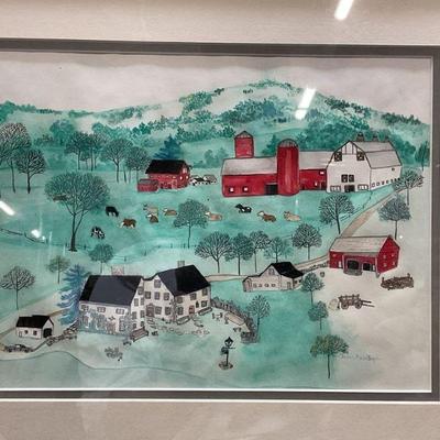 435: Sgn Bonnie Phelps Burns Farm Watercolor Painting
