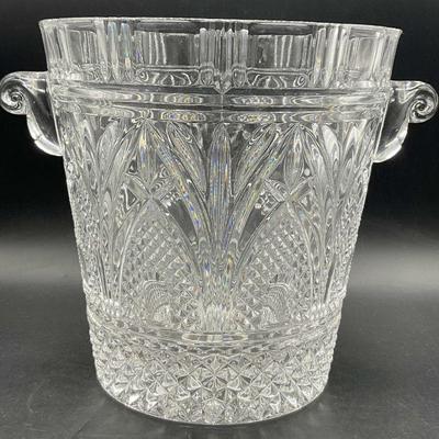 170: Cut Glass Scrolled Handle Ice Bucket, 10 Inch Ht
