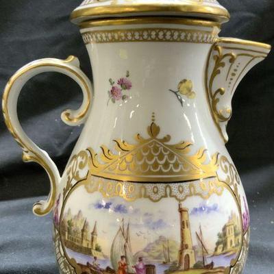 275: CHELSEA Vntg Gilt Porcelain Pitcher W Lid
