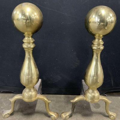 85: Pr Vntg Brass & Iron Fireplace Andirons
