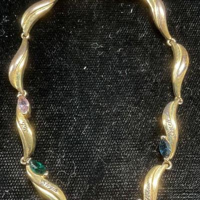 387: Signed Sterling Silver Gold Pl Crystal Bracelet
