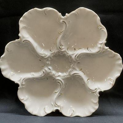 197: Vintage Gilt White Porcelain Oyster Plate
