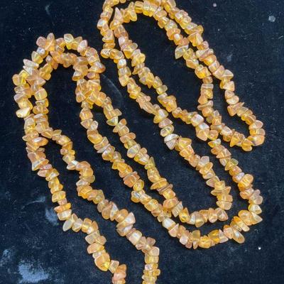 684: Vintage Amber Beaded Necklace, 34 In
