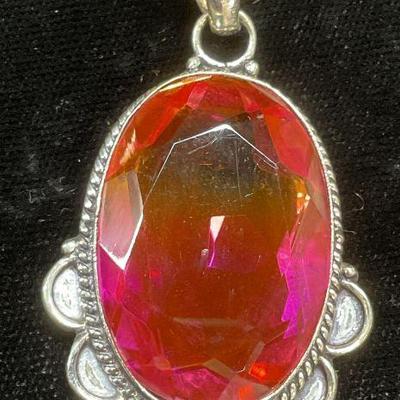 647: Sterling Silver Pink Orange Crystal Pendant
