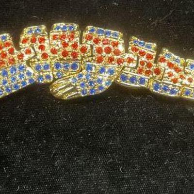 645: XL Gold Tn Crystal Crocodile Brooch 7.25in. L
