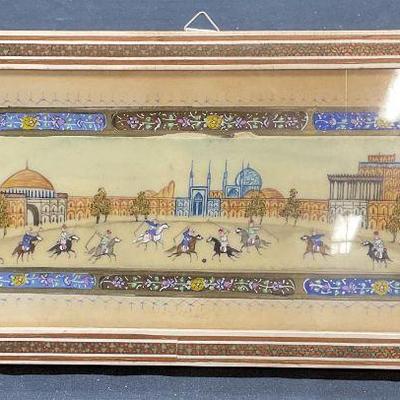 431: Framed Persian Miniature Polo Game Painting
