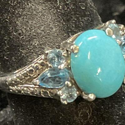 392: Sterling Silver Topaz Turquoise Style Ring
