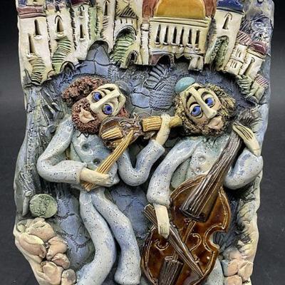 612: LOMBROZO Signed Handmade Pottery Wall Plaque
