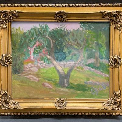 259: Framed Signed Landscape with Tree Oil Painting
