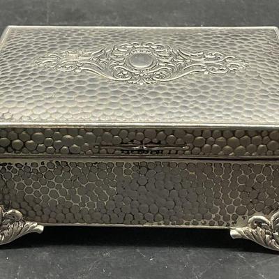 596: Trademarked Silver Tn Metal Hinged Lid Trinket Box
