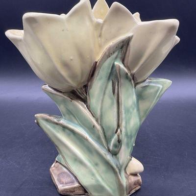 223: MCCOY USA Vintage Yellow Tulip Motif Pottery Vase

