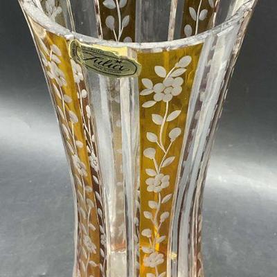 203: JULIA Amber Hand Cut Crystal Vase, Poland
